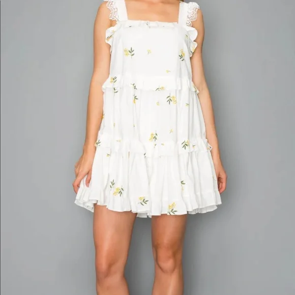 Anthropologie | Dresses | Anthropologie Gpd White Eyelet Lace Dress With  Yellow Embroidered Flowers M | Poshmark